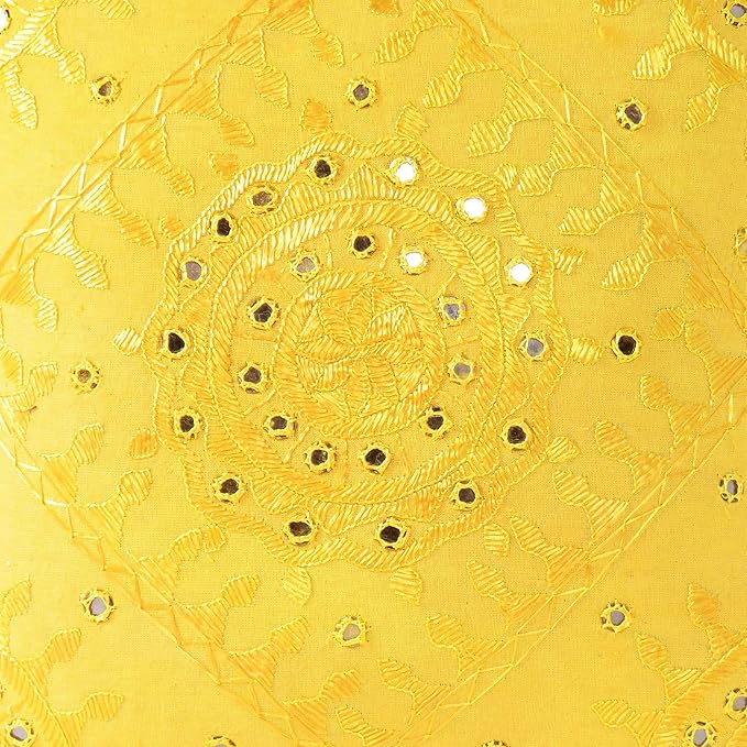 Eyes of India Embroidered Decorative Boho Throw Pillow Cover with Mirrors, Handmade Bohemian Accent Cushion Case for Sofa Couch Bedroom Living Room (Yellow, 24" x 24")