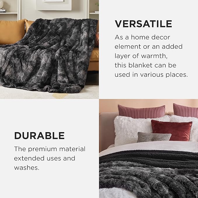 Bedsure GentleSoft Fluffy Black Blanket Cozy Gifts for Men, Black Home Decor Soft Fuzzy Plush Thick Warm Sherpa Fleece Faux Fur Throw Blanket for Couch Bed, Living Room College Dorm Decor, 50x60