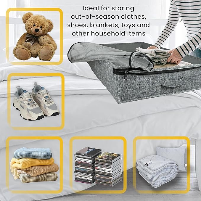 Gray Low Profile Under Bed Storage Containers 5 inches high, 33.8"x 17.7"x 5.1", Sturdy Underbed Shoe Storage Organizer, Foldable Fabric Under the Bed Storage Bins - Pack of 2