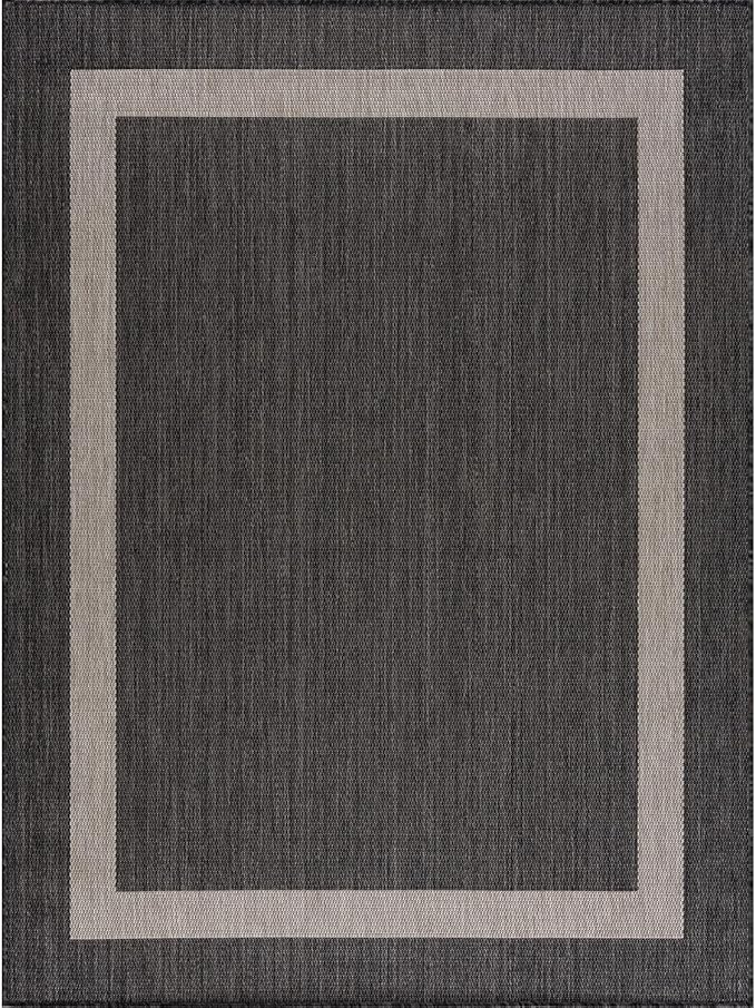 CAMILSON Outdoor Rug 8x10,Modern Outside Rugs for Patios Porches Waterproof Durable Washable Non-Shedding, Easy-to-Clean Indoor Outdoor Area Carpet (8 x 10, Bordered - Dark Gray/Light Gray)