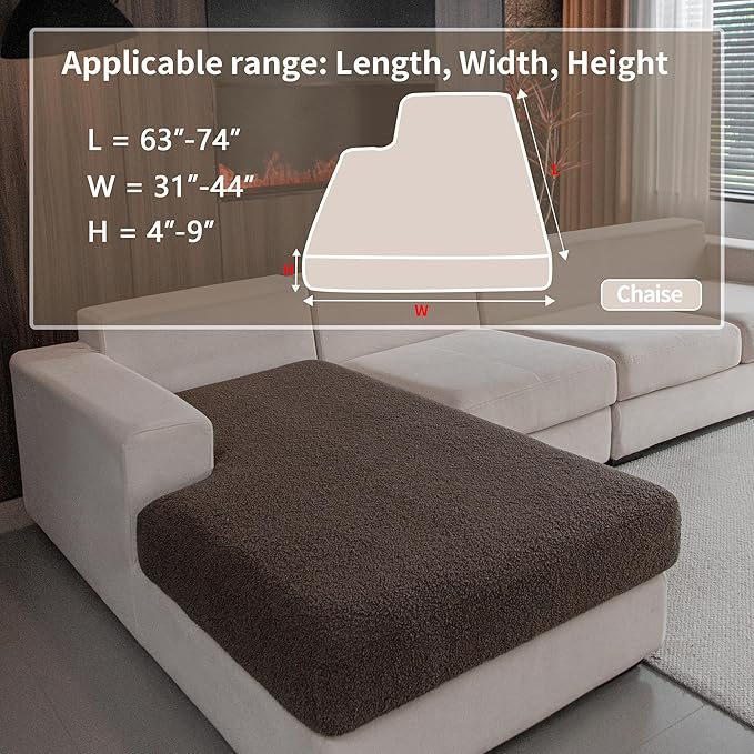 Couch Cushion Covers for Sectional Sofa, Stretch Soft Sofa Slipcovers Washable Wear-Resistant Universal Furniture Protector for Living Room(1 Piece Chaise Cover, Brown)