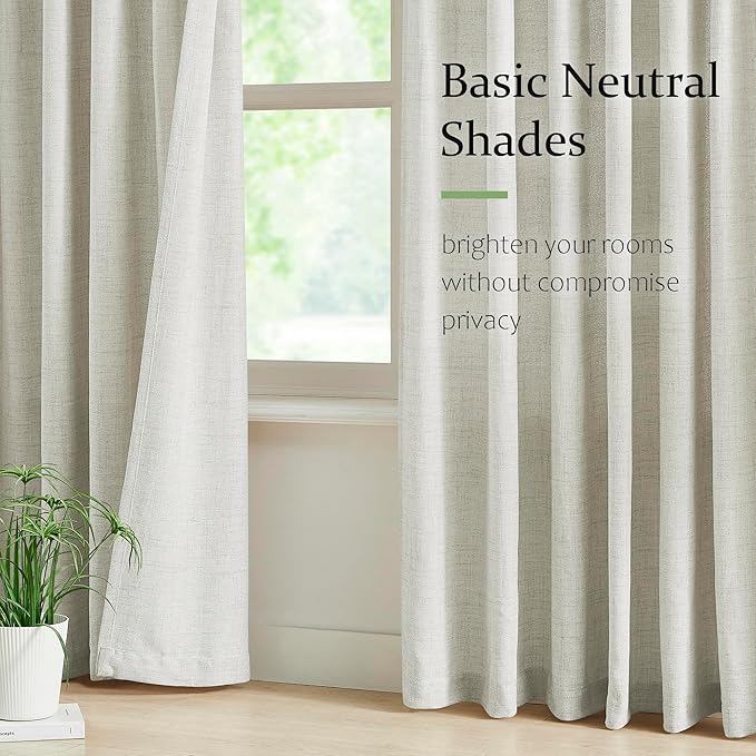 FMFUNCTEX Pinch Pleated Curtains 84 Inches Long for Living Room,Cream Beige Semi Sheer Faux Linen Textured Pleat Drapes for Bedroom with Hooks, Light Filtering Farmhouse Window Drapes 2 Panels