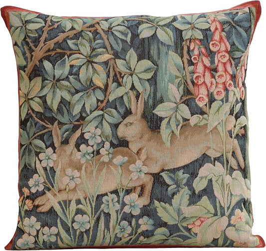Charlotte Home Furnishings Decorative Tapestry Pillow Cover 19x19 in, Green Hares Couch Throw Pillow Cover, French Country Square Cushion Cases for Living Room Home Decor, Soft Cotton Jacquard Woven