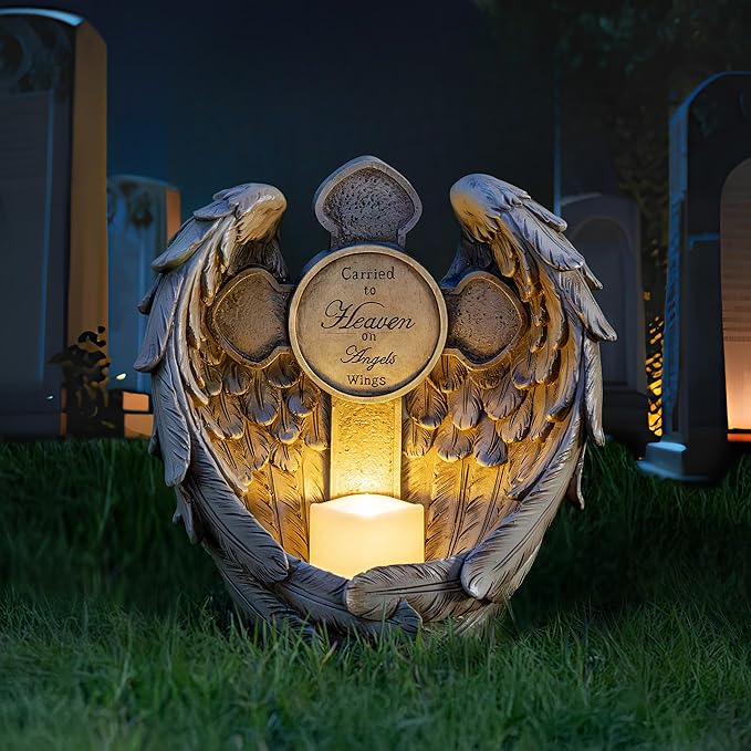 12" Solar Angel Wing Cross Garden Lights, Waterproof Memorial Grave Decorations Sympathy Gifts for Cemetery Outdoors Lawn Yard Home Patio Decor