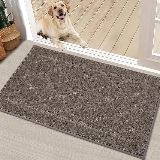 BEQHAUSE Dirt Trapper Door Mat 20" x 32", Doormat Non-Slip Entryway Rugs Washable, Dog Door Mat Stain Resistant and Absorbent Welcome Floor Mat for Front Back Door, Muddy Wet Shoes & Paws, Light Brown