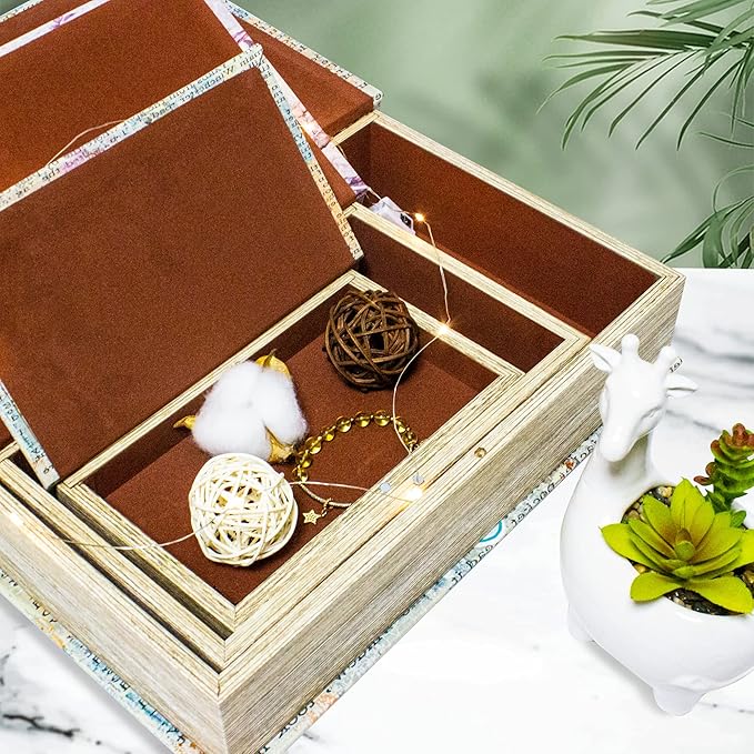 Decorative Book Box Set of 3, Trinket Keepsake Greeting Card Storage Box, Flower Bird Pattern Vintage Coffee Table Decoration, Graduation Gift Idea