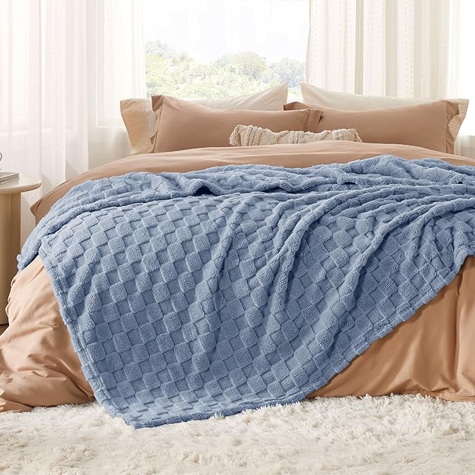 Bedsure GentleSoft Blankets Queen Size for Bed - Super Soft Cozy Blanket for Women Men Girls, Large Fuzzy Fleece Throw for Bedroom Decor, Ashley Blue, 90x90 Inches