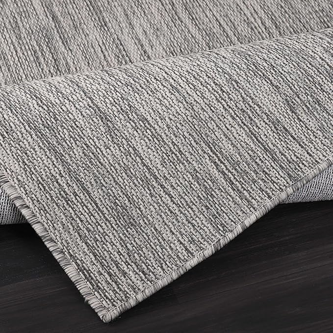 CAMILSON Outdoor Rug 8x10 Modern Area Rugs for Indoor and Outdoor Patios and Porches - Waterproof, Washable, Non-Shedding, Easy-to-Clean Outside Carpet (8 x 10, Solid - Silver Gray)