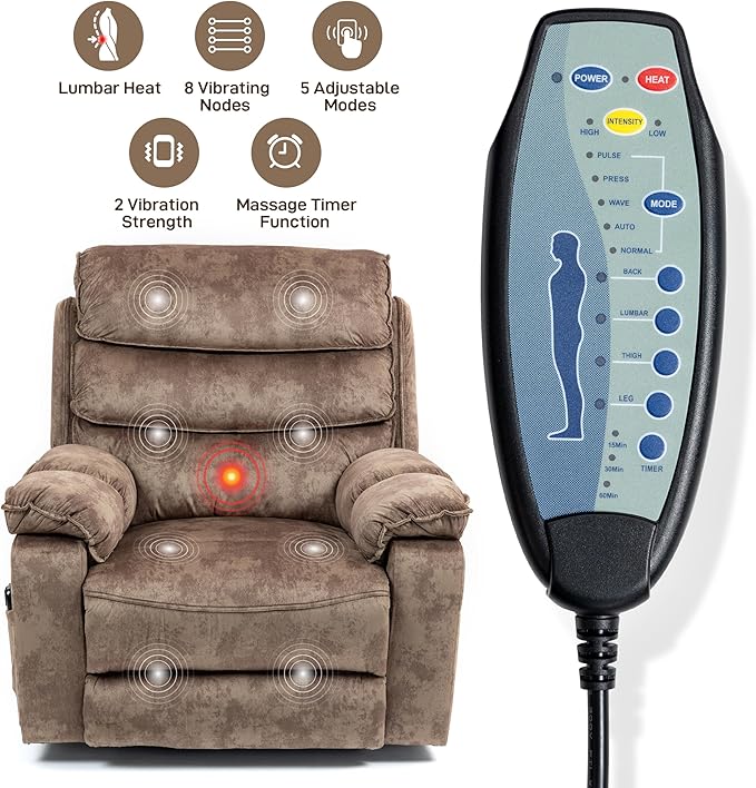 27in Extra Wide Power Lift Recliner Chair for Big Tall with Extended Footrest Heat Massage, Oversized Electric Lift Recliner Chairs for Adults Elderly Seniors, Arm Storage & Cup Holders