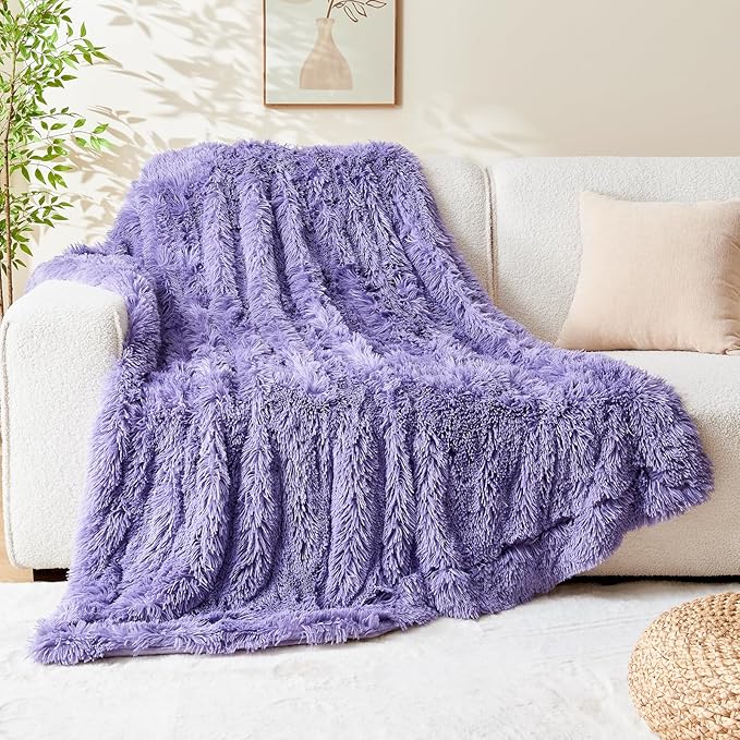 GONAAP Fuzzy Faux Fur Throw Blanket Twin Size Lavender Super Soft Cozy Plush Fuzzy Shaggy Blanket for Couch Sofa Bed (Lavender, Twin(60"x80"))