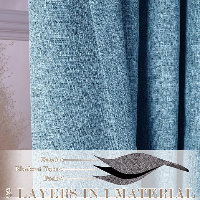120" Wx102 L Linen Room Divider Drapes for Doorway/Glass Window/Sliding Door/Patio, Extra Wide Pinch Pleated Full Blackout Curtains for Girls Boys Teen Kids Room, 1 Panel, Blue