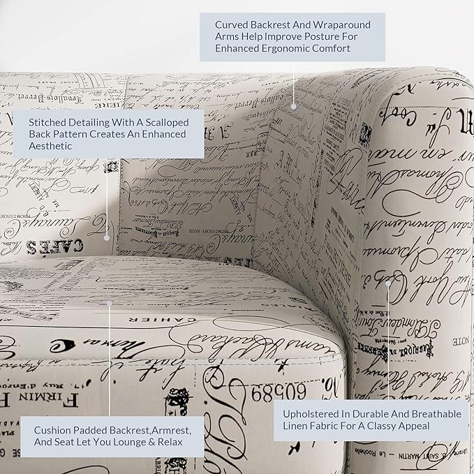 BELLEZE Accent Barrel Chair, Linen Round Chair Club Tub Sofa Corner Chair with Flared Legs and Cozy Soft Padding for Living Room Bedroom Waiting Room - Black & Beige