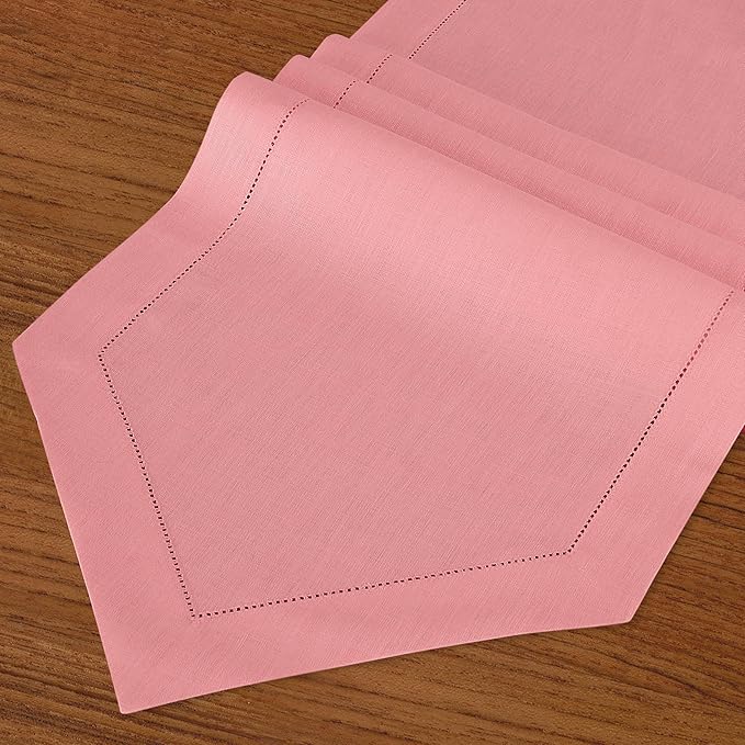 D'Moksha Homes Dusty Pink Linen Table Runner 108 Inches Long - 100% Pure Linen Diamond Table Runner 14 x 108 Inch for Dining, Fall and Halloween - Machine Washable