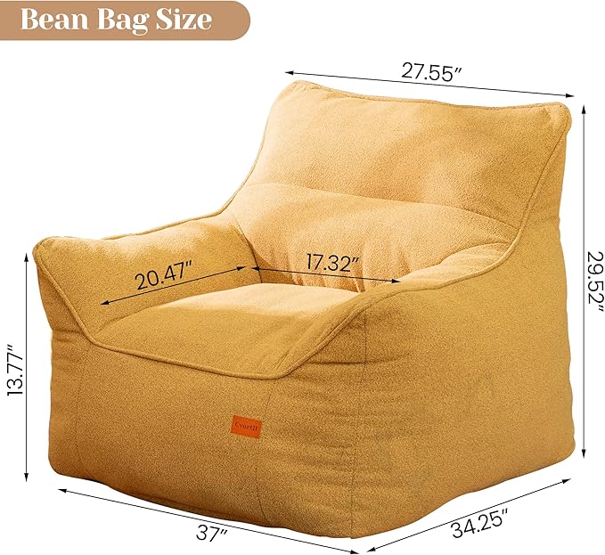 Bean Bag Chair with Filler, Bean Bag Sofa Chair with Tufted Soft Armrests Plush Lazy Sofa Comfy Chair,Large BeanBag Chair for Adults in Livingroom, Bedroom