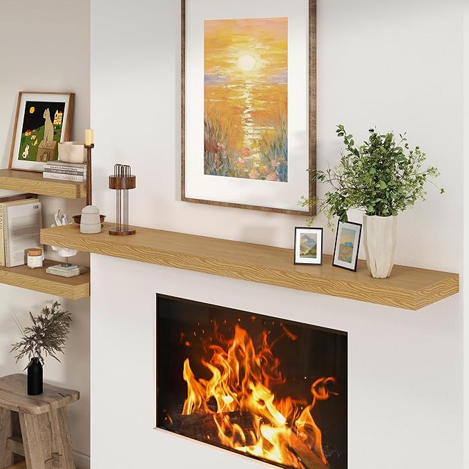 Deep Floating Shelves for Wall - 72 Inch Wide x 12 Inch Deep Wall Shelves Set of 1 - Rustic Oak Color Wood Shelves for Living Room, Bathroom, Laundry Room, Bedroom, Kitchen, Home Office