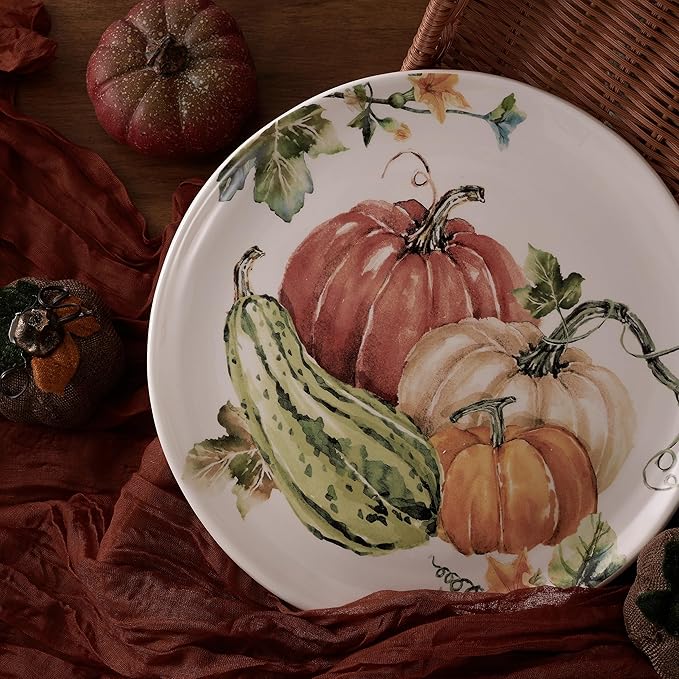 Bico Pumpkin Feast Dinner Plates Set of 4, 11 Inch Large Ceramic Plates for Pasta, Steak, Stylish Serving Dishes, Microwave and Dishwasher Safe, Gift for Housewarming and Thanksgiving