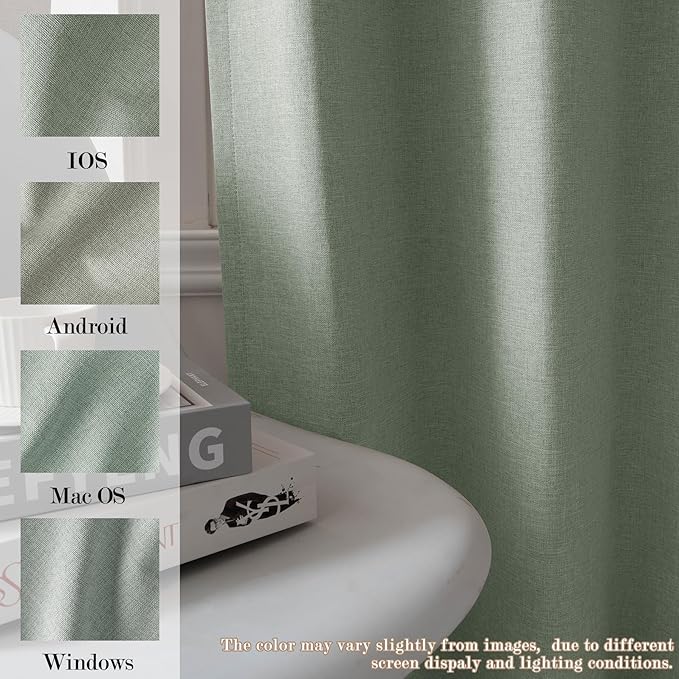 Fog Green Pinch Pleat 100% Blackout Drapes Linen Blend, Room Divider, Room Darkening, Energy Saving, Furniture Protecting, Light Blocking Extra Wide Privacy Curtains, 200Wx102L, 1 PC