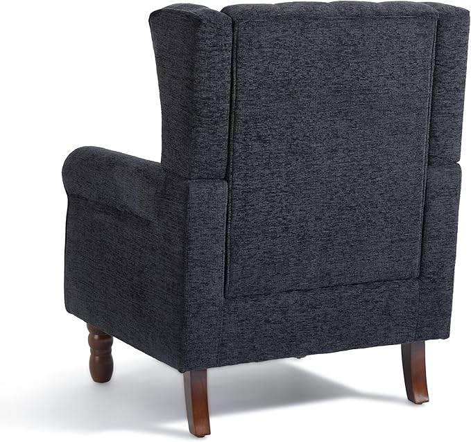 Accent Chair, Upholstered Armchair with Button Tufted High Back & Solid Wood Legs, Comfy Wingback Reading Single Sofa Chair for Small Spaces, Living Room, Bedroom (Blue, Set of 2)