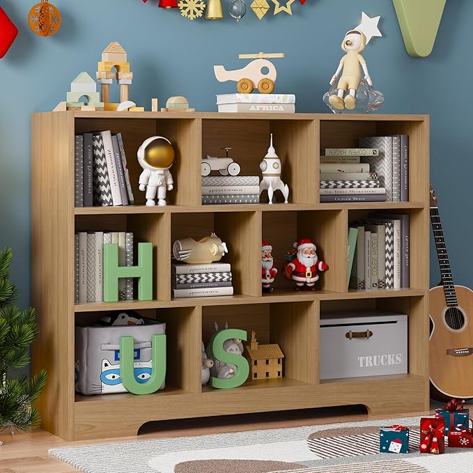 Book Shelf Set of 2, 10 Cubes Storage Organizer, 3-Tier Open Shelf Wooden Bookcase, Freestanding Wooden Bookshelf Cube Shelf for Bedroom, Living Room, Home Office