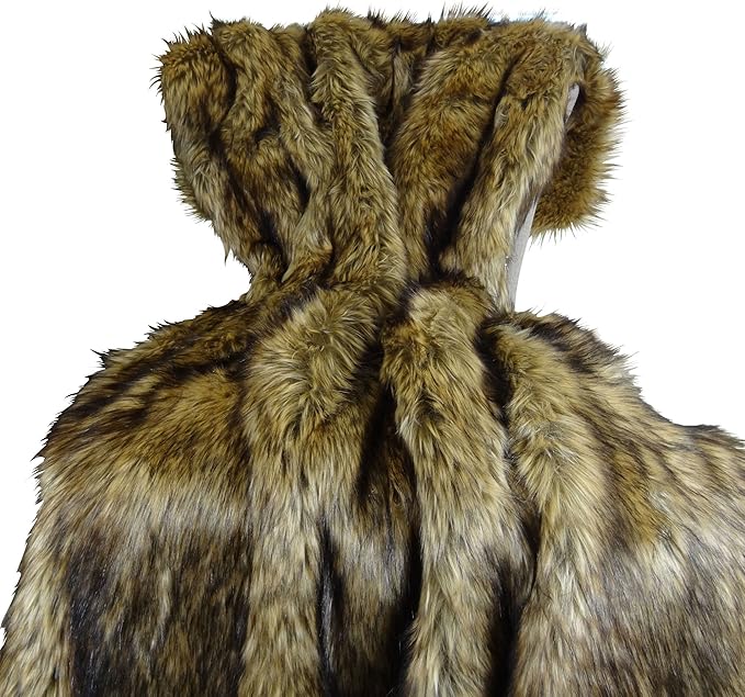 Brown Fur Throw Blanket and Bedspread - Brown Wolf Faux Fur - Light & Dark Brown Faux Fur - Luxury Throw Blanket & Bedspread, Made in USA, 16406