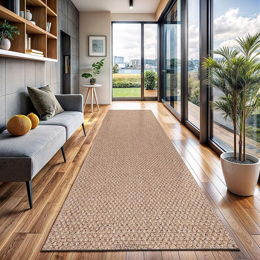 CAMILSON Indoor and Outdoor Runner Rug Natural Solid Boho Woven Design Easy-Cleaning Non Shedding Farmhouse Living Room Bedroom Garden Patio and Kitchen Washable Outside Carpet Alfombras (2x7)