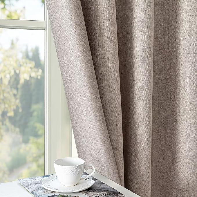 Blackout Curtains Customsize 1 Panel, 100% Blackout Textured Thermal Curtains, Grommet Privacy Light Blocking Drapes for Living Room Bedroom Luxury Decor(Customsize, Linen)
