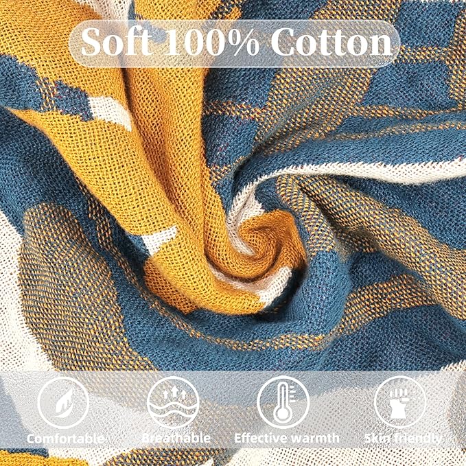 Boho Throw Blanket for Bed - 100% Pure Cotton Ultra Soft Rustic Quilt - Farmhouse Decor Bed Blankets, All Season Rustic Throw for Sofa Couch Chair(80''x 90'', Floral Sea)