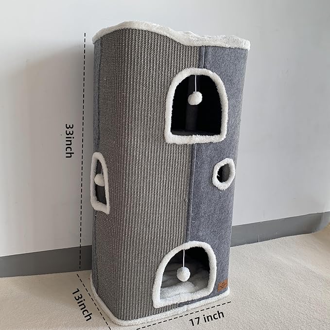 4-Level Cat House for Indoor Cats,Covered Cat Beds and Furniture with Scratch Pad,Hideaway Cave &Cushions,Modern Cat Tower Condo for Multi Small Pet and Large Cats Navy Blue