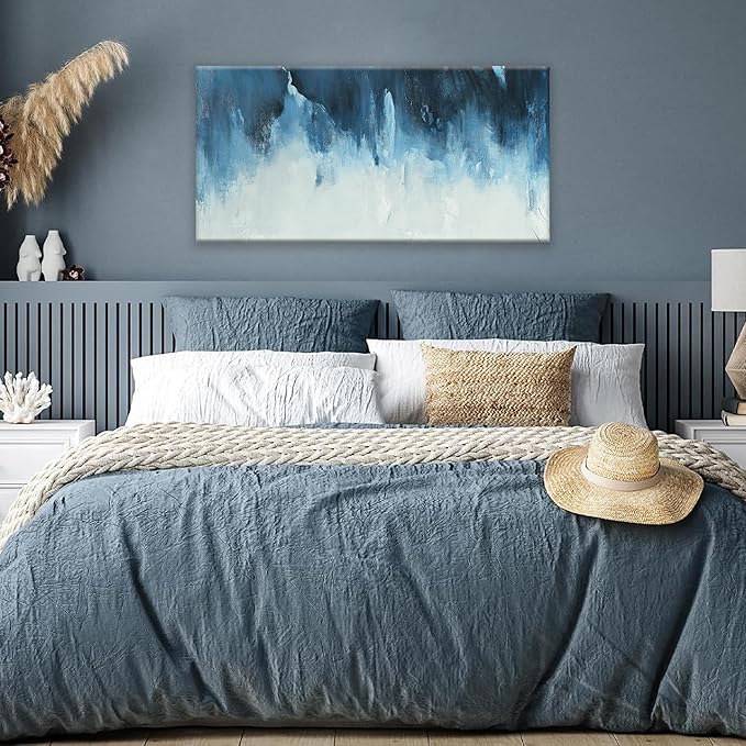 Canvas Wall Art Decor Abstract Art White Blue Wall Art Decor Pictures for Living Room Art Work Decoration Modern Abstract Wall Art Paintings Prints For Home Bedroom Office Kitchen Wall Decor 20" x 40"