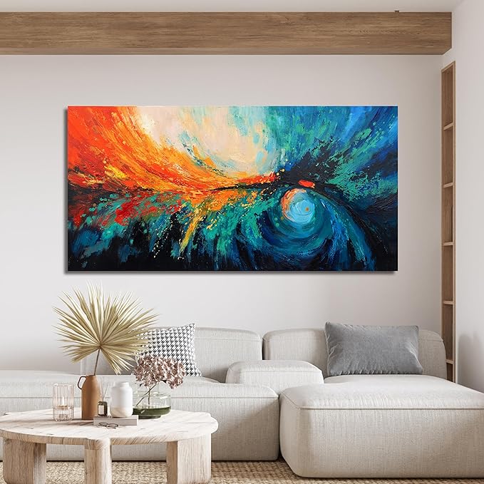 Canvas Wall Art Decor Large Wall Art Pictures For Living Room Blue Green Wall Art Decor Canvas Abstract Art Work Colorful Abstract Wall Art Decor Prints For Bedroom Office Kitchen Wall Decor 29" x 58"