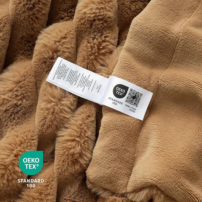 Cozy Bliss Faux Fur Throw Blanket for Couch, Cozy Warm Plush Striped Blanket for Sofa Bedroom Living Room, 50 * 60 Inches Toasty Brown