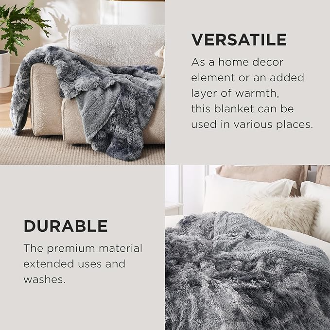 Bedsure GentleSoft Fluffy King Size Blanket for Bed, Faux Fur Fuzzy Minky Couture Warm Blanket for Winter, Thick Plush Sherpa Fleece Oversized Giant Bedding Cozy Gifts for Room, 108x90, Tie Dye Grey
