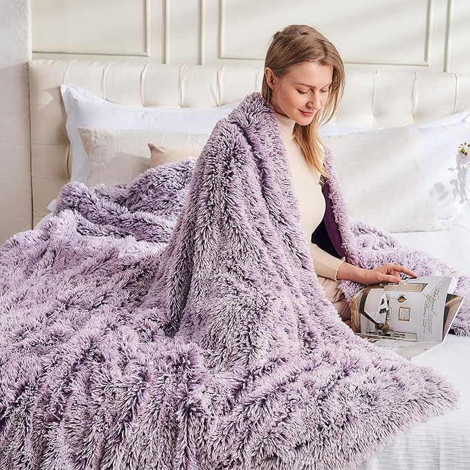 GONAAP Fuzzy Faux Fur Throw Blanket Frosty Purple Super Soft Cozy Plush Fuzzy Shaggy Blanket for Couch Sofa Bed (Frosty Purple, Throw(50"x60"))