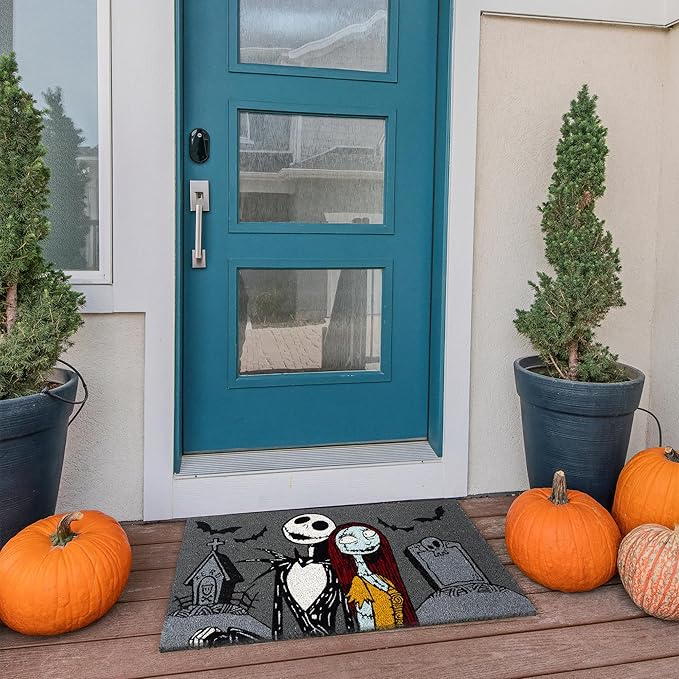 Gertmenian Nightmare Before Christmas Coir Doormat - 2x3 Welcome Mat (2-Pack), Ideal for High Traffic Areas in Front Door, Garage, Entryway - Welcome Nightmare/Jack & Sally, 80005