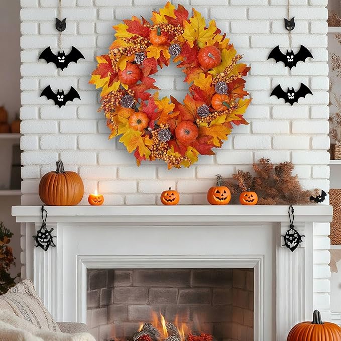 DiliComing Fall Wreath Front Door Wreath - 20 inch Fall Wreaths for Front Door, Autumn Wreaths with Pumpkin Maple Leavses for Indoor Outdoor Outside, Home Decor for Thanksgiving Harvest
