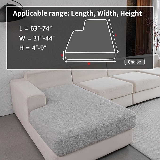 Couch Cushion Covers for Sectional Sofa, Stretch Soft Sofa Slipcovers Washable Wear-Resistant Universal Furniture Protector for Living Room(1 Piece Chaise Cover, Light Gray)