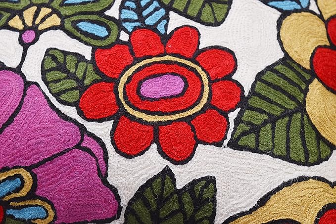 Floral Pillow Cover Handembroidered Wool 18x18 (Retro Floral Pillow Cover)