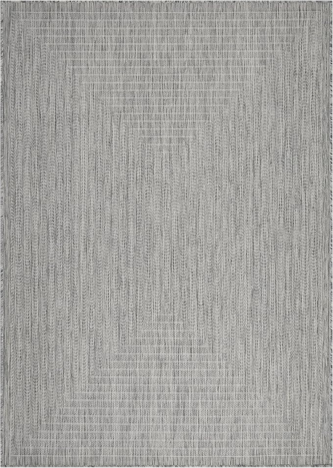 Adiva Rugs Outdoor Indoor Area Rug, Weather Resistant, Easy to Clean, Stain Resistant Floor Mat for Dining Room, Backyard, Deck, Patio (Silver Weiss, 6' x 9')