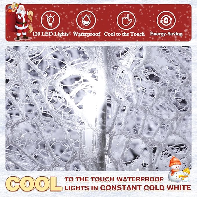 BlueWish 6FT Christmas Decorations Outdoor, Pre-Lit Lighted Xmas Decor with Removable Decorative Bow, Lighted Post Christmas Decoration with Waterproof Lights Cold White for Outdoor and Indoor