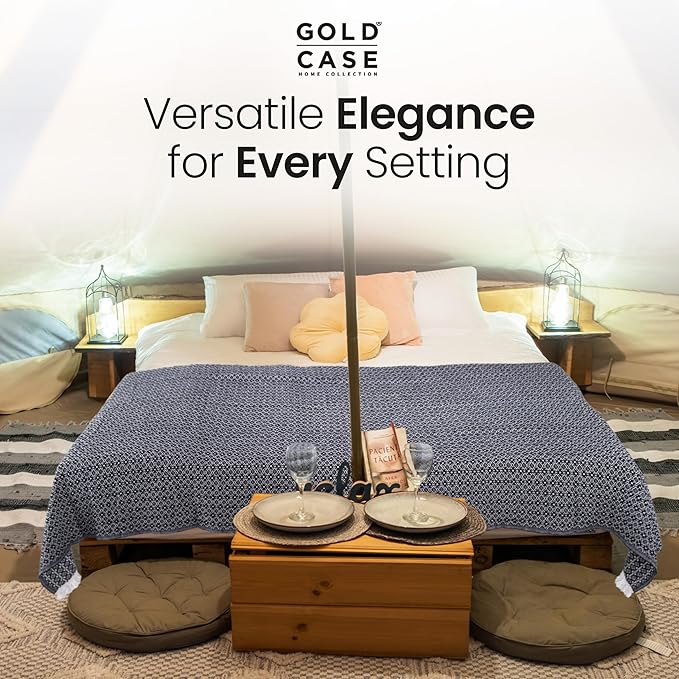 Gold Case Throw Blanket for Bed – 100% Recycled Turkish Cotton Bed Blanket – Decorative Throw Cotton Blankets for Living Room & Bedroom – Woven Twin Blankets - 71x90 - Beige