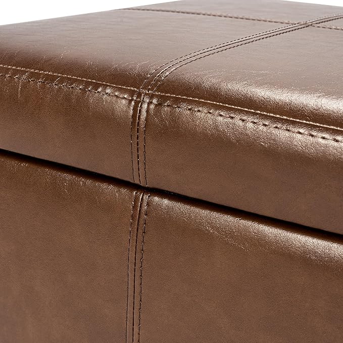 Adeco Storage Ottoman Foot Rest Stool, Leather Ottoman Footstool with Hinged Lid, 17" Small Foot Stool Bench for Living Room, Bedroom