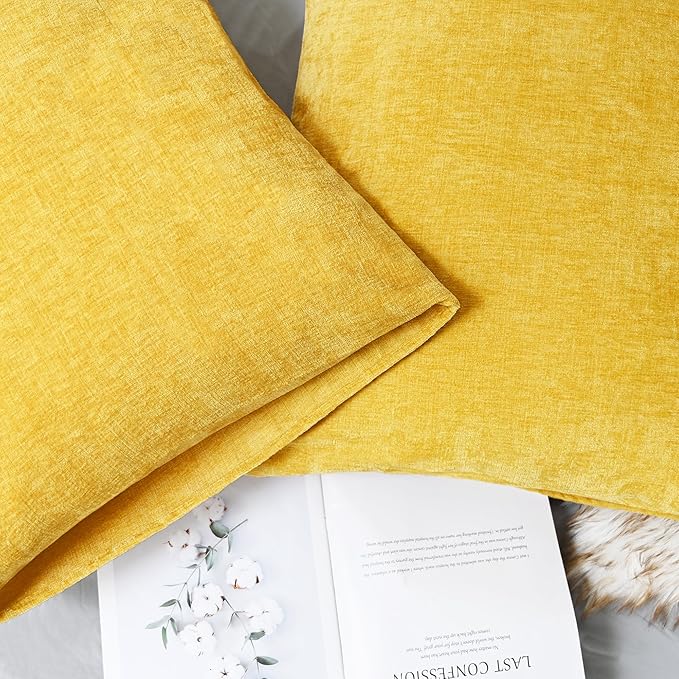 CaliTime Throw Pillow Covers Decorative 20 X 26 Inches Pack of 2 Cozy Chenille Standard Pillow Shams Cases for Couch Sofa Bed Living Room Home Mustard Yellow