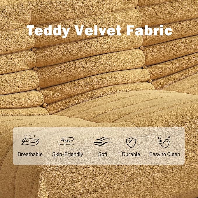 Bean Bag Chair, Loveseat Fireside Chair Bean Bag Sofa Large Bean Bag Chair for Adults, 2 Seater Bean Bag Chairs for Teens with High Density Comfortable Foam, Bean Bag for Living Room, Bedroom (Yellow)