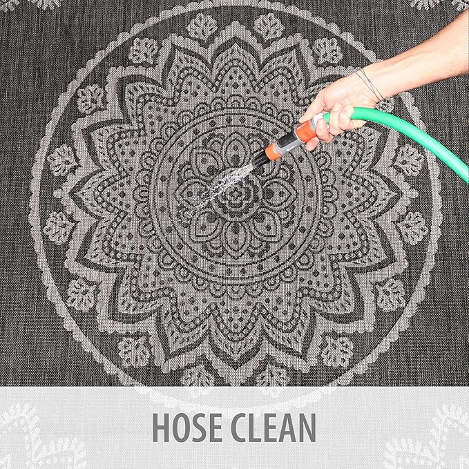 CAMILSON Outdoor Rug 8x10 Modern Area Rugs for Indoor and Outdoor Patios and Porches - Waterproof, Non-Shedding, Easy-to-Clean Outside Carpet (8 x 10, Medallion - Dark Grey/Light Grey)