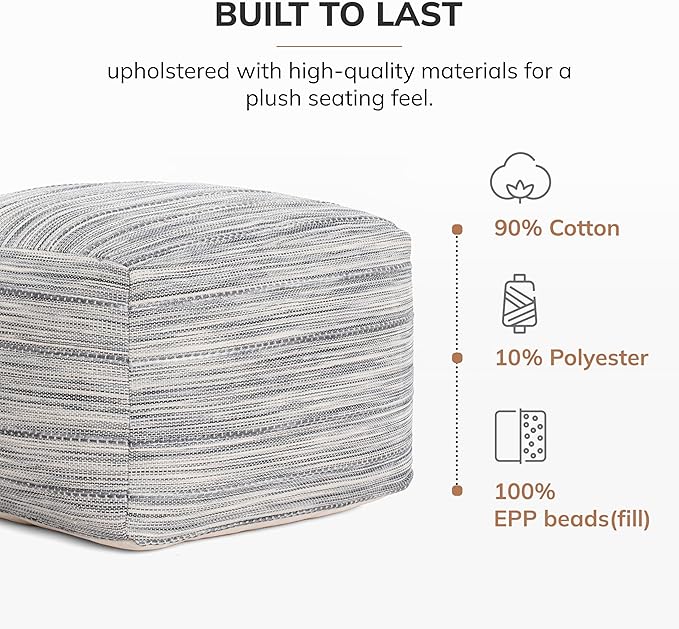 Anji Mountain 22"x22"x16" Handmade & Handcrafted Ottoman Pouf Comfortable Pouf Ottoman Foot Rest & Home Décor Accent for Living Room, Bedroom, Nursery, Kids Room, Patio