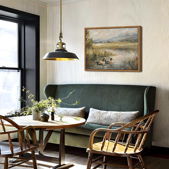 Floating Framed Canvas Wall Art, Vintage Mallard Duck Oil Paintings Print, Countryside Art Wildlife Nature Pond Wall Decor for Living Room, Bedroom, Office, Rustic Decor 16x24 inch