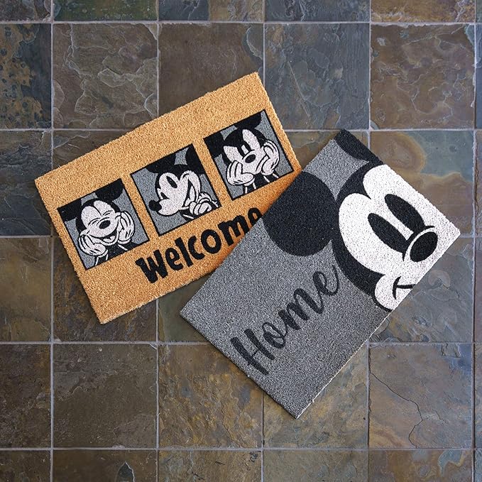 Gertmenian Disney Mouse Doormat Rug Front Door Coir Mat Indoor Outdoor Entryway Carpet, 2-Pack 20x34, Retro Mickey Home/Welcome