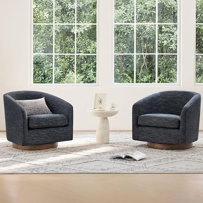 CHITA Swivel Accent Chair, FSC Certified Upholstered Fabric Barrel Chair for Living Room, Fully Assembled, Midnight