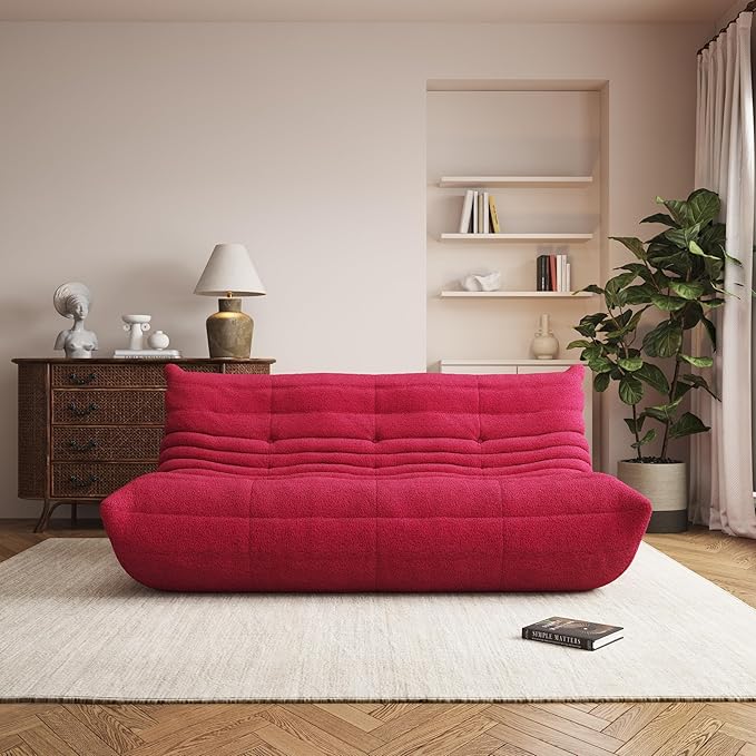 Bean Bag Chair, Oversized Bean Bag Chair for Living Room, Fireside Chair for Adults with Memory Foam Filled, Big Accent Lounge Floor Sofa for Reading, Relax, No Assembly Required. (Burgundy 3-Seater)