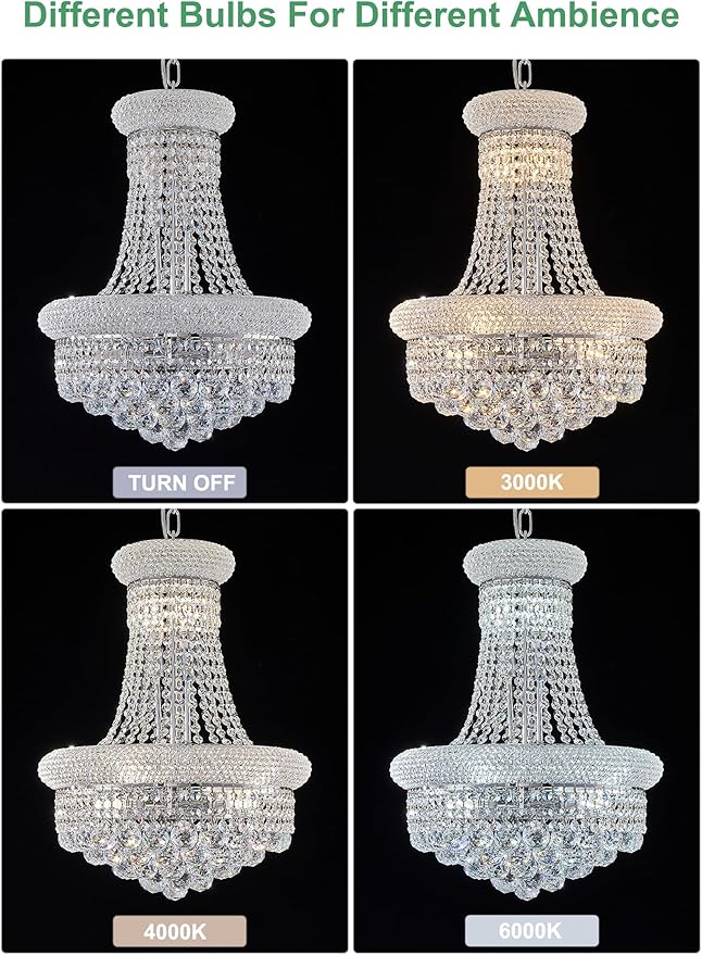 10 - Light Unique Empire Crystal Chandelier for Dining Room Foyer Entryway Living Room Bedroom Chrome Finish